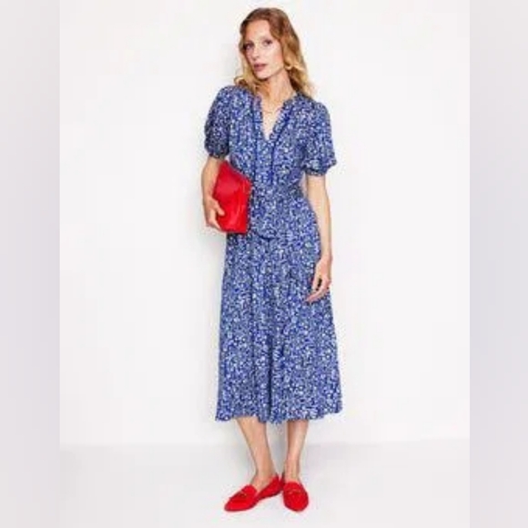 Boden Sofia Trim Jersey Blue Floral Midi Dress - Picture 2 of 13